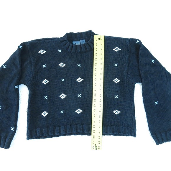 Vtg Liz Wear Embroidered Boxy Crop Sweater Knit Grunge Indie 90s Y2K Cotton - Picture 3 of 8